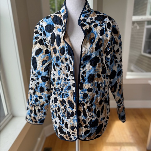 Alfred Dunner Navy Blue White Graphic Floral Quilted Jacket Lightweight Coat 14 - Picture 10 of 10